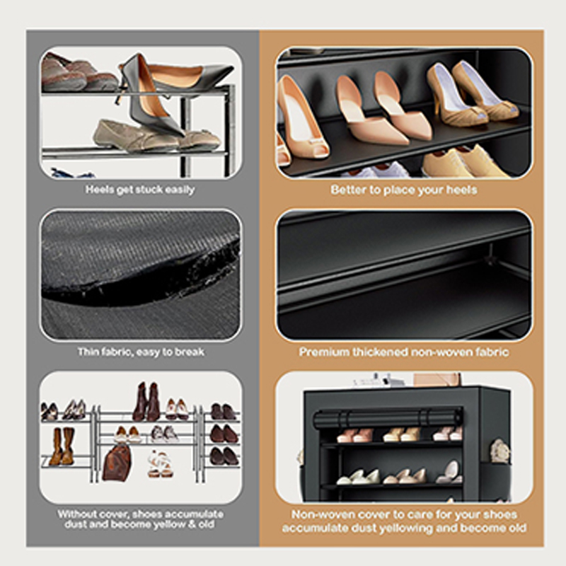 Covered Shoe Rack – Tall Metal Shoe Organizer for Entryway, Garage, and ...